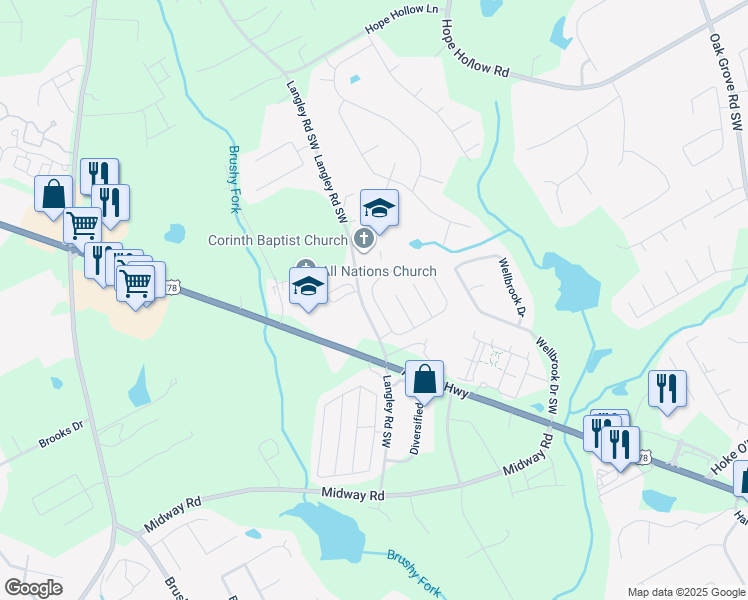 map of restaurants, bars, coffee shops, grocery stores, and more near Wrenwood Ct SW in Loganville
