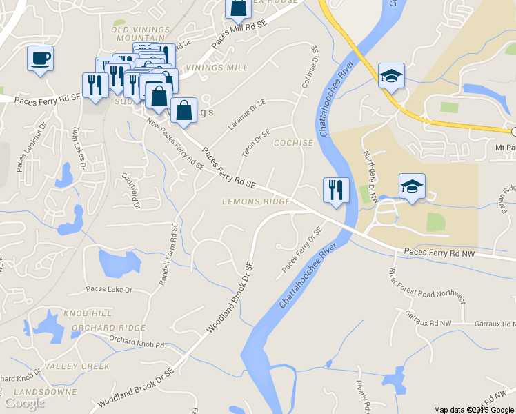 map of restaurants, bars, coffee shops, grocery stores, and more near 3230 Lemons Ridge in Atlanta