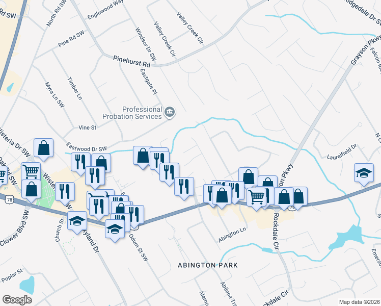map of restaurants, bars, coffee shops, grocery stores, and more near 2064 Gazebo Lane in Snellville