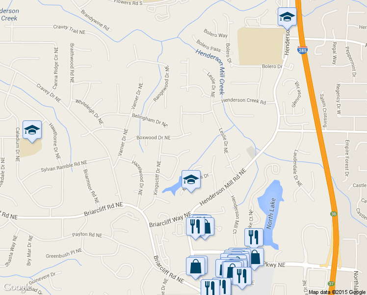 map of restaurants, bars, coffee shops, grocery stores, and more near 3152 King Arthur Court Northeast in Atlanta