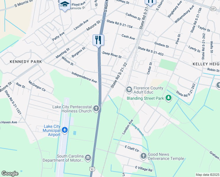 map of restaurants, bars, coffee shops, grocery stores, and more near 50 Bailey Street in Lake City