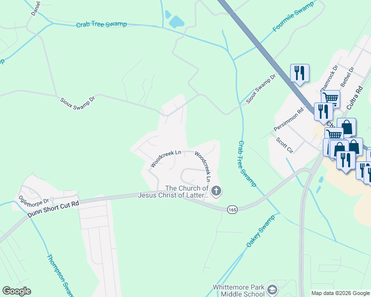 map of restaurants, bars, coffee shops, grocery stores, and more near 1108 Blue Juniper Court in Conway