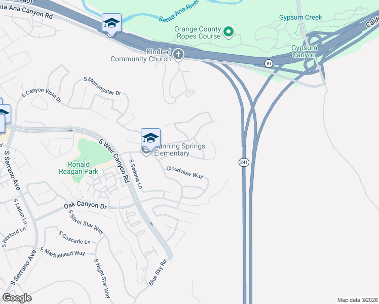 map of restaurants, bars, coffee shops, grocery stores, and more near 8781 East Banner Ridge Drive in Anaheim