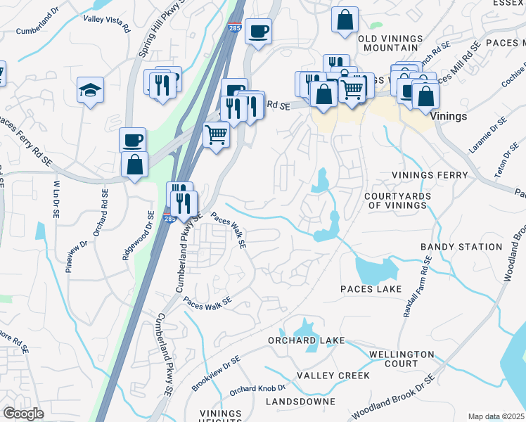 map of restaurants, bars, coffee shops, grocery stores, and more near 2614-2616 Paces Place Northwest in Atlanta