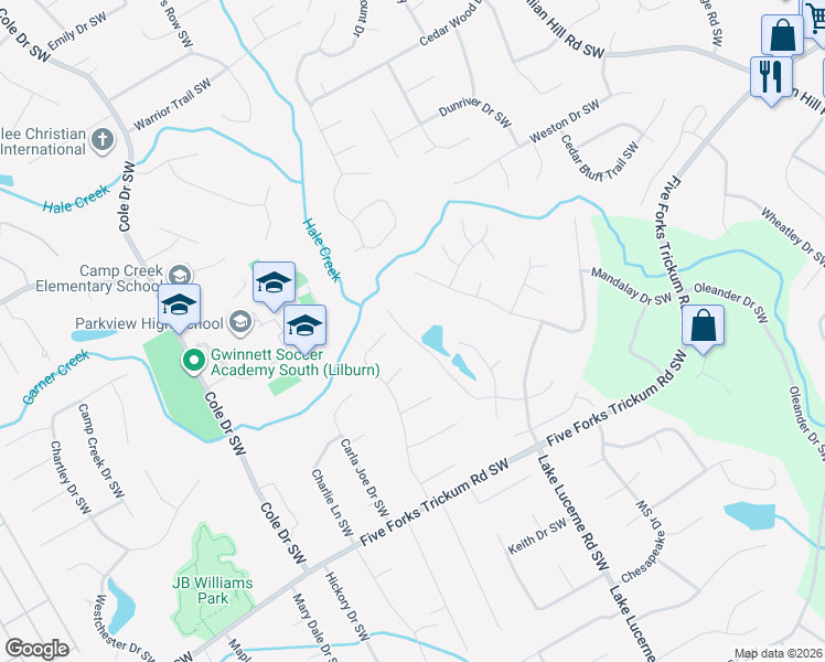 map of restaurants, bars, coffee shops, grocery stores, and more near 4785 Admiral Ridge Way Southwest in Lilburn