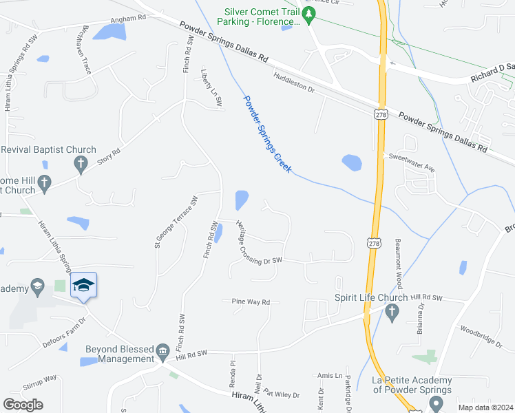 map of restaurants, bars, coffee shops, grocery stores, and more near 5156 Heritage Oaks Court in Hiram