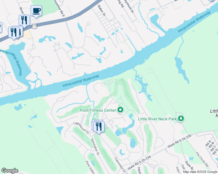 map of restaurants, bars, coffee shops, grocery stores, and more near 1602 Harbor Drive in North Myrtle Beach