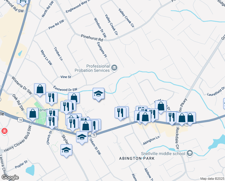 map of restaurants, bars, coffee shops, grocery stores, and more near 2310 Hickory Station Circle in Snellville