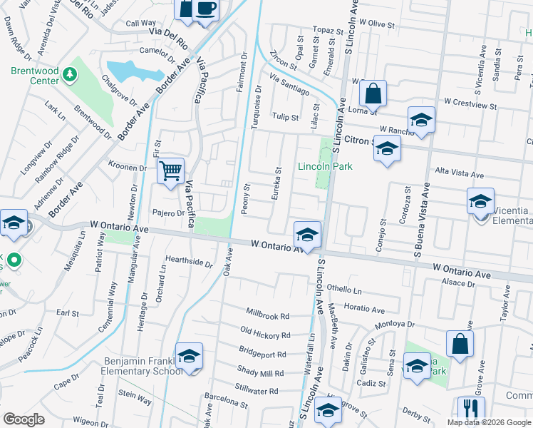 map of restaurants, bars, coffee shops, grocery stores, and more near 1232 Amaryllis Way in Corona