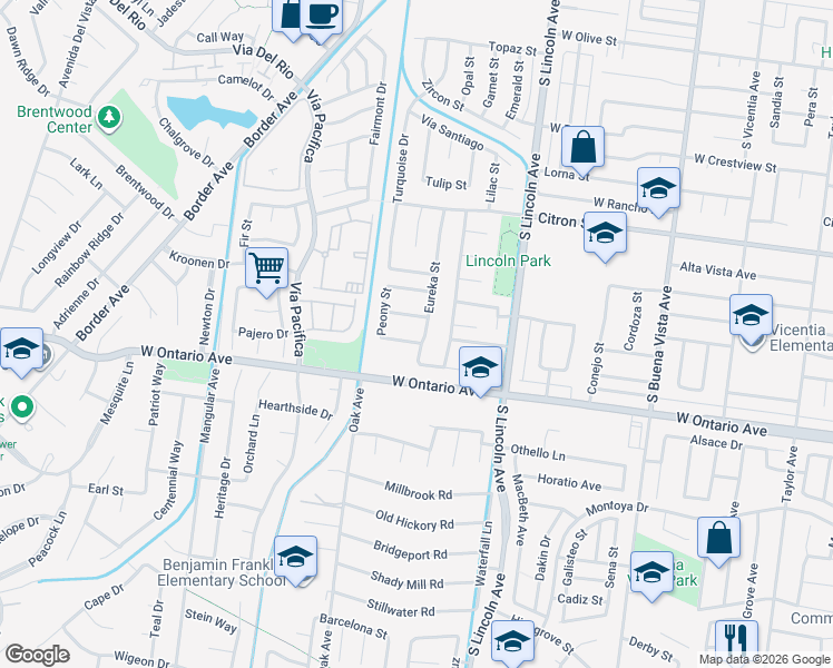 map of restaurants, bars, coffee shops, grocery stores, and more near 1232 Amaryllis Way in Corona
