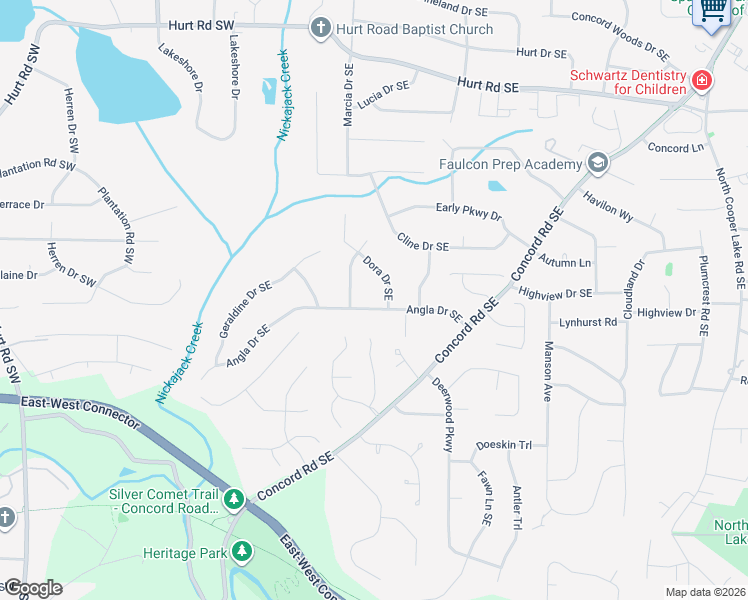 map of restaurants, bars, coffee shops, grocery stores, and more near 251 Angla Drive Southeast in Smyrna