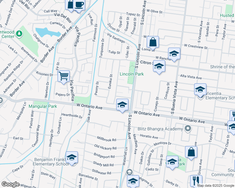 map of restaurants, bars, coffee shops, grocery stores, and more near 1142 Daisy Circle in Corona