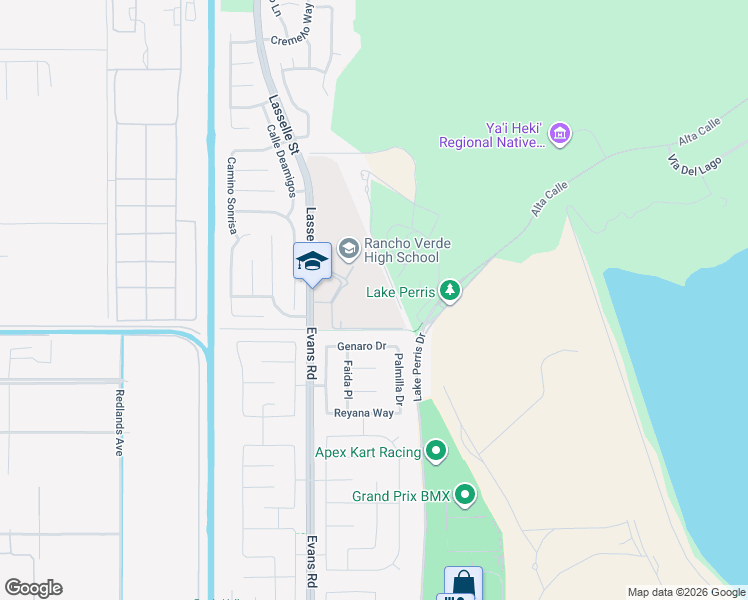 map of restaurants, bars, coffee shops, grocery stores, and more near 17750 Lasselle Street in Moreno Valley