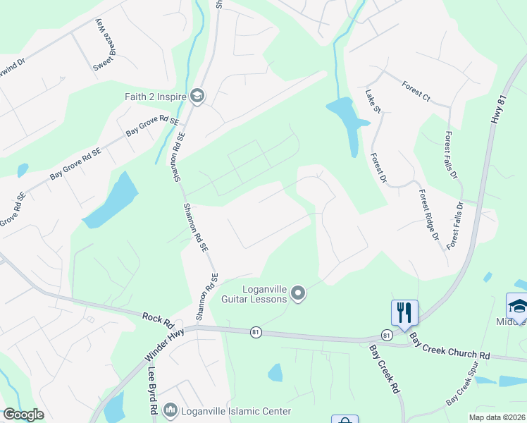map of restaurants, bars, coffee shops, grocery stores, and more near 3245 Holly Stand Court in Loganville