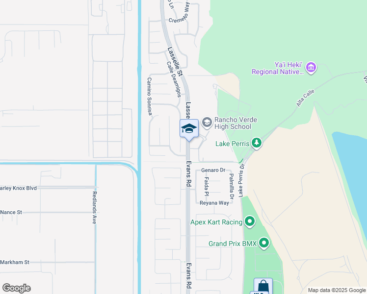 map of restaurants, bars, coffee shops, grocery stores, and more near 17834 Camino San Simeon in Moreno Valley