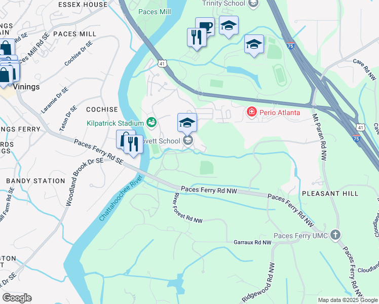 map of restaurants, bars, coffee shops, grocery stores, and more near Northgate Drive in Atlanta