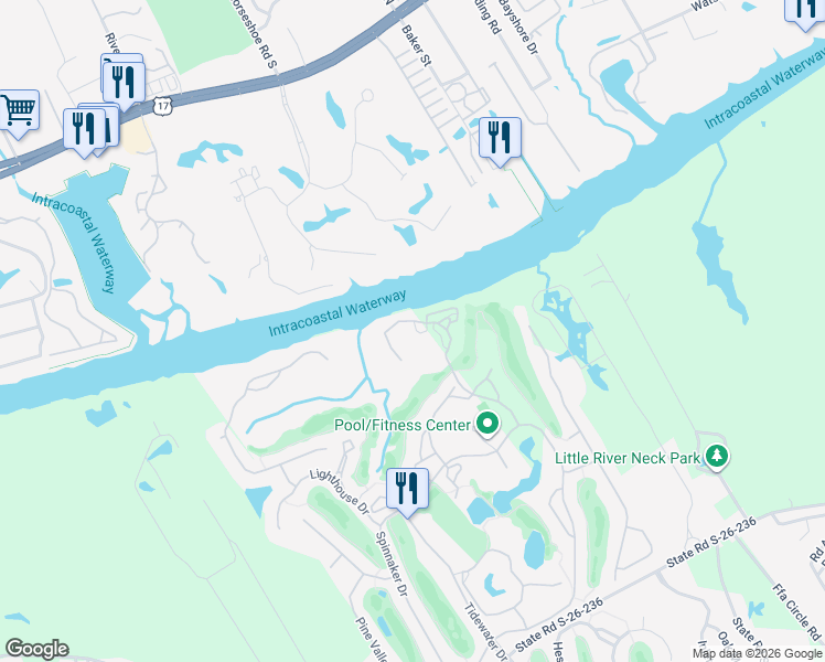 map of restaurants, bars, coffee shops, grocery stores, and more near 1637 Harbor Drive in North Myrtle Beach