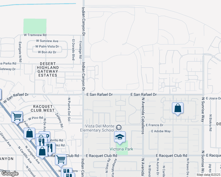 map of restaurants, bars, coffee shops, grocery stores, and more near 460 Fountain Drive in Palm Springs