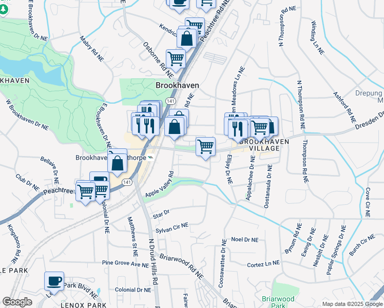 map of restaurants, bars, coffee shops, grocery stores, and more near 2564 Oglethorpe Circle Northeast in Atlanta