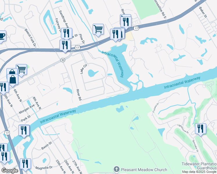map of restaurants, bars, coffee shops, grocery stores, and more near 4561 Lake Circle in Little River