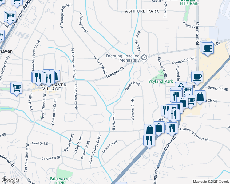 map of restaurants, bars, coffee shops, grocery stores, and more near 1663 Richwood Drive Northeast in Atlanta