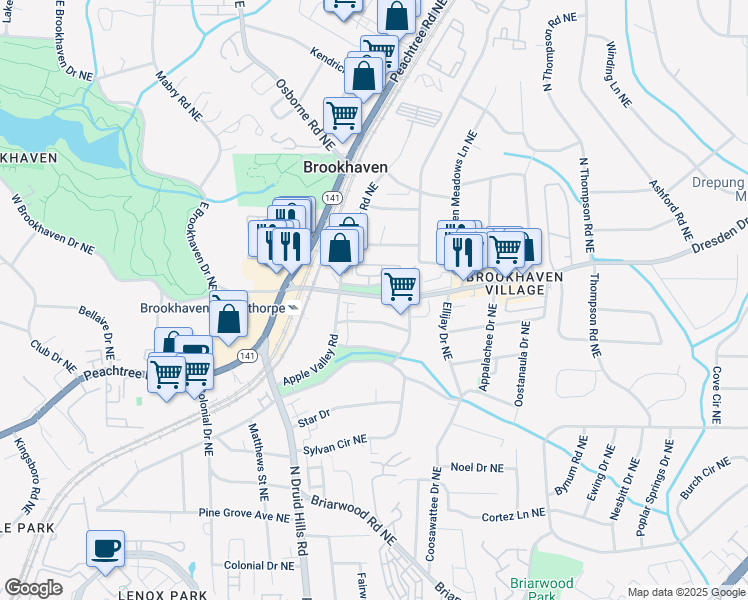 map of restaurants, bars, coffee shops, grocery stores, and more near 2564 Oglethorpe Circle Northeast in Atlanta