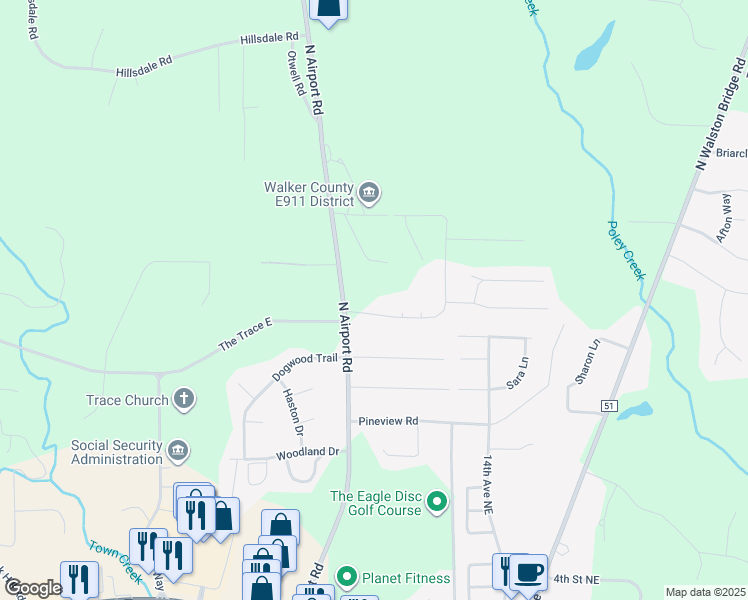 map of restaurants, bars, coffee shops, grocery stores, and more near 1200 Beacon Lane in Jasper