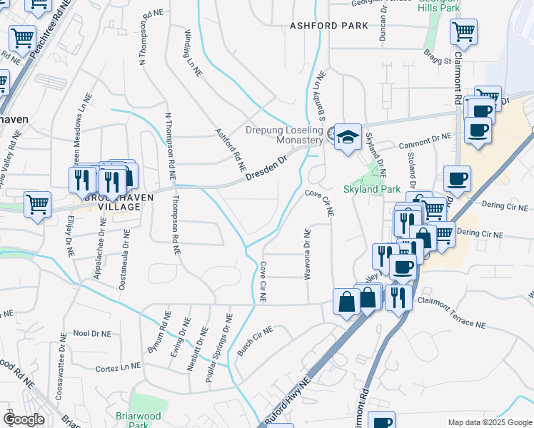 map of restaurants, bars, coffee shops, grocery stores, and more near 1663 Richwood Drive Northeast in Atlanta