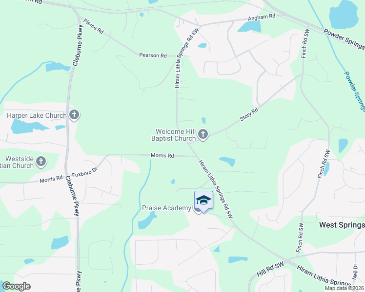 map of restaurants, bars, coffee shops, grocery stores, and more near 3851 Hiram Lithia Springs Road Southwest in Hiram