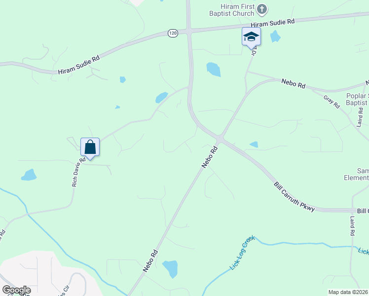 map of restaurants, bars, coffee shops, grocery stores, and more near 16 Prospectors Court in Hiram