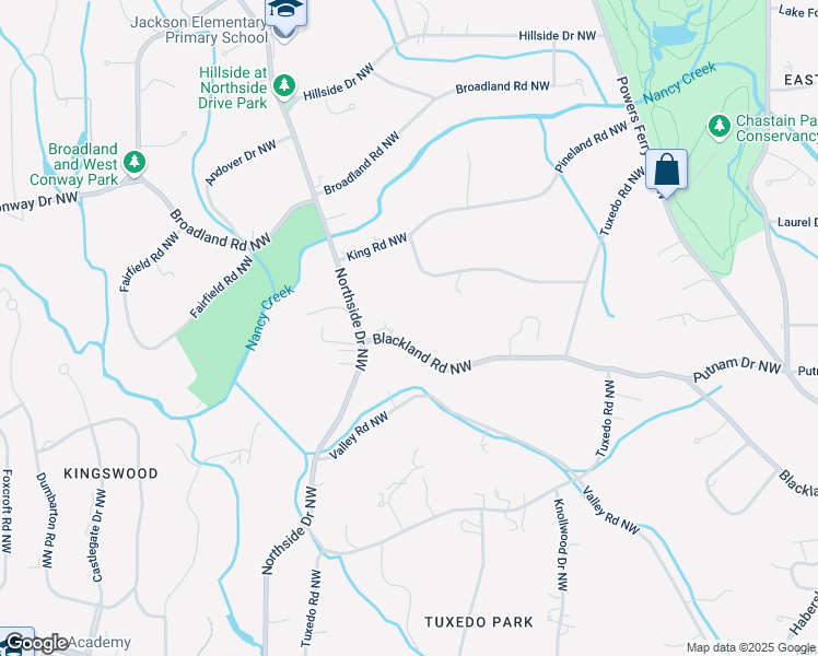 map of restaurants, bars, coffee shops, grocery stores, and more near 439 Blackland Road Northwest in Atlanta