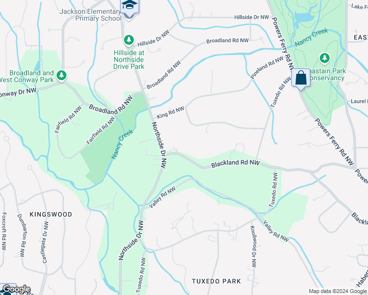 map of restaurants, bars, coffee shops, grocery stores, and more near 439 Blackland Road Northwest in Atlanta