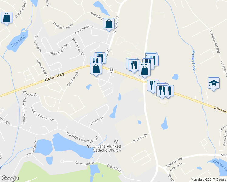 map of restaurants, bars, coffee shops, grocery stores, and more near 1002 Atlanta Highway in Grayson