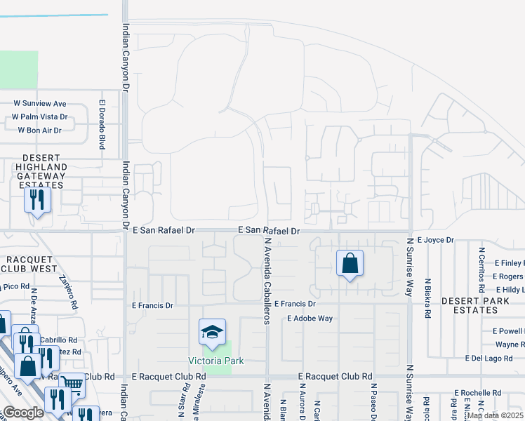 map of restaurants, bars, coffee shops, grocery stores, and more near 3292 Ambassador Drive in Palm Springs