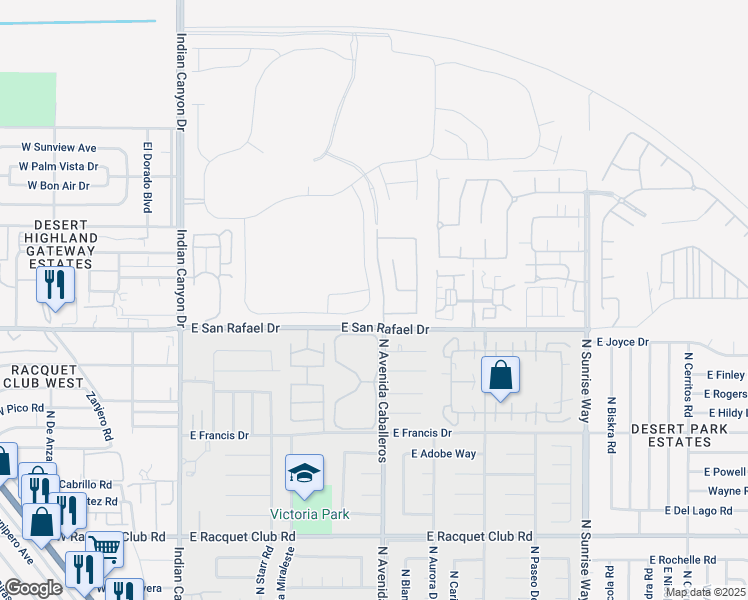 map of restaurants, bars, coffee shops, grocery stores, and more near 3292 Ambassador Drive in Palm Springs