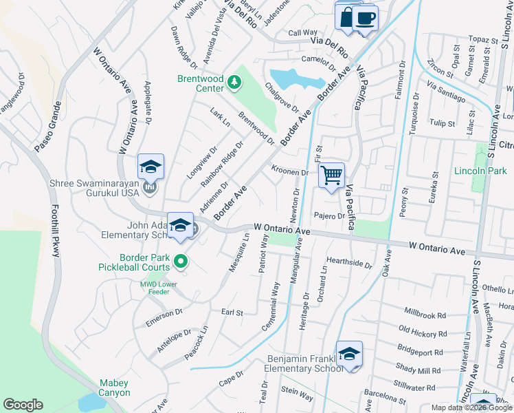 map of restaurants, bars, coffee shops, grocery stores, and more near 1546 Tilson Circle in Corona