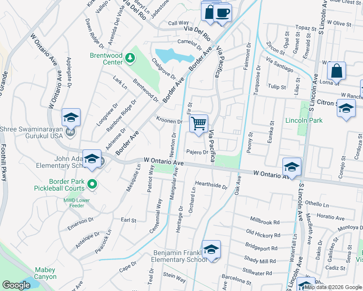 map of restaurants, bars, coffee shops, grocery stores, and more near 2052 Valor Drive in Corona