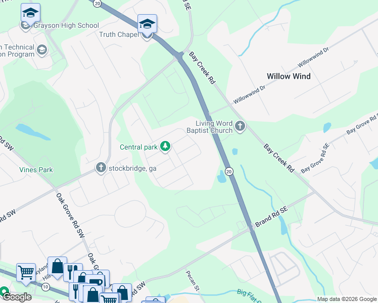 map of restaurants, bars, coffee shops, grocery stores, and more near 3729 Georgia 20 in Loganville