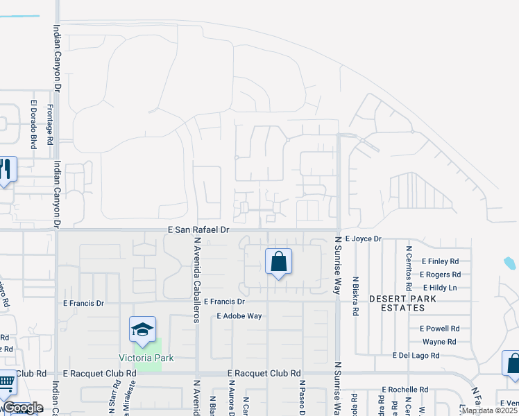map of restaurants, bars, coffee shops, grocery stores, and more near 1500 East San Rafael Drive in Palm Springs