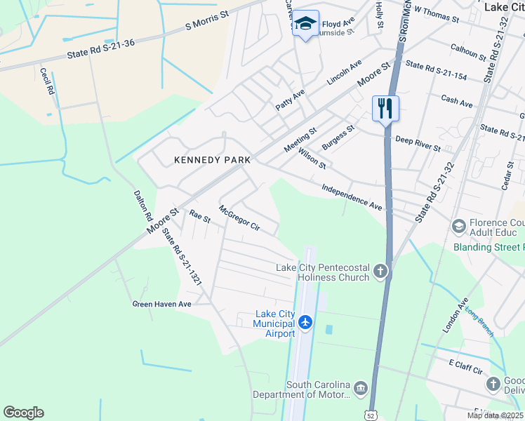 map of restaurants, bars, coffee shops, grocery stores, and more near 121 Redus Barr Street in Lake City