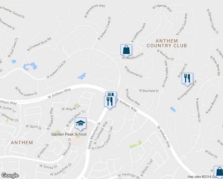 map of restaurants, bars, coffee shops, grocery stores, and more near 2409 West Anthem Club Drive in New River