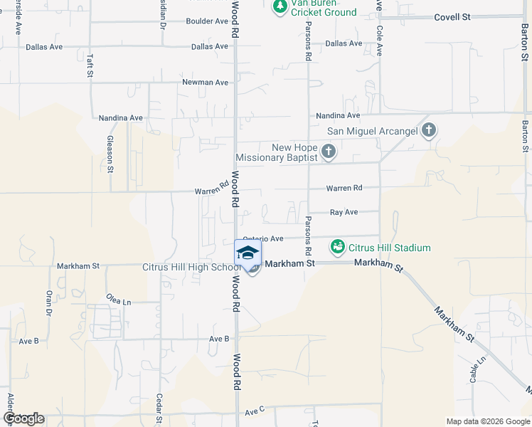 map of restaurants, bars, coffee shops, grocery stores, and more near 17750-17874 17751-17799 Mason Avenue in Riverside