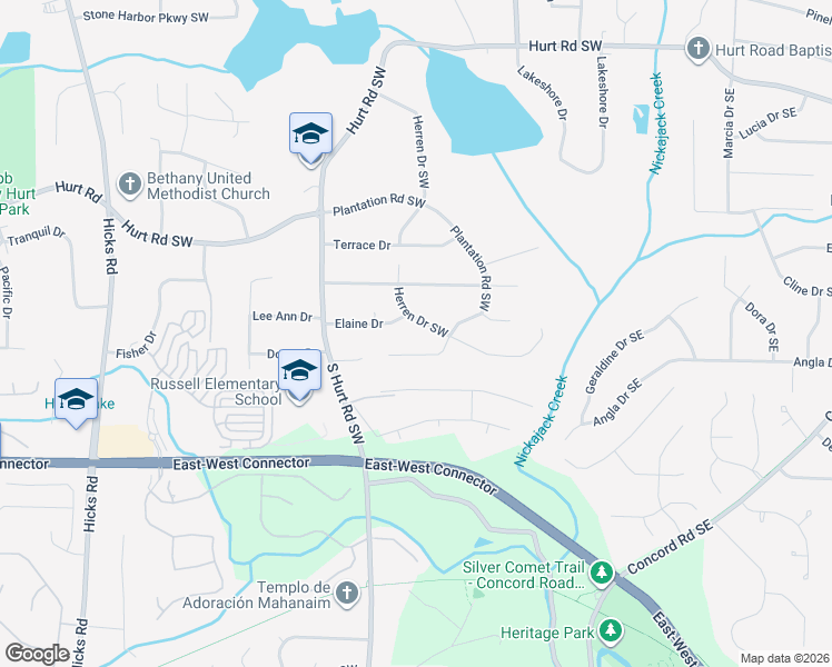 map of restaurants, bars, coffee shops, grocery stores, and more near 401 Elaine Drive in Smyrna