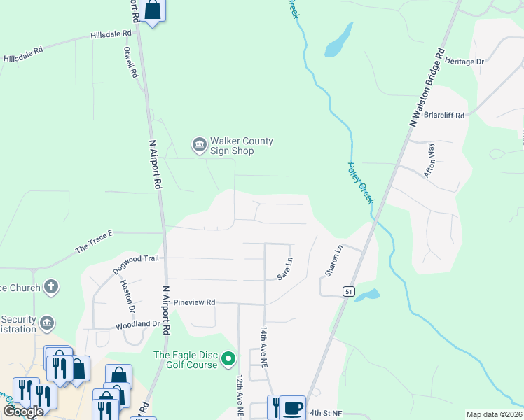 map of restaurants, bars, coffee shops, grocery stores, and more near 1300 Tracy Avenue in Jasper