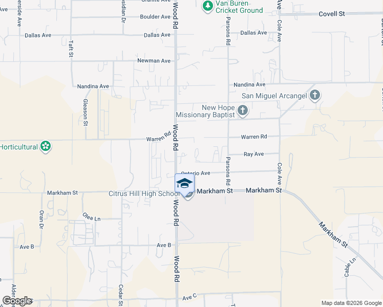 map of restaurants, bars, coffee shops, grocery stores, and more near 17750-17874 17751-17799 Mason Avenue in Riverside