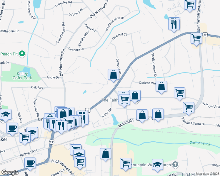 map of restaurants, bars, coffee shops, grocery stores, and more near 4584 Lawrenceville Highway in Tucker