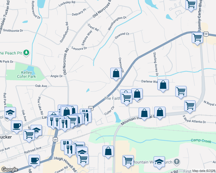 map of restaurants, bars, coffee shops, grocery stores, and more near 4549 Sims Court in Tucker