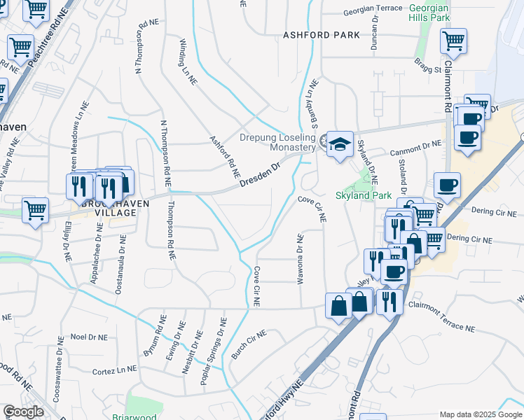 map of restaurants, bars, coffee shops, grocery stores, and more near 1663 Richwood Drive Northeast in Atlanta