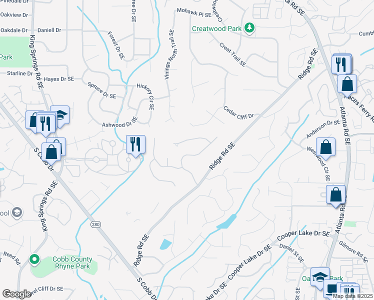 map of restaurants, bars, coffee shops, grocery stores, and more near 3921 Glenhurst Drive in Smyrna