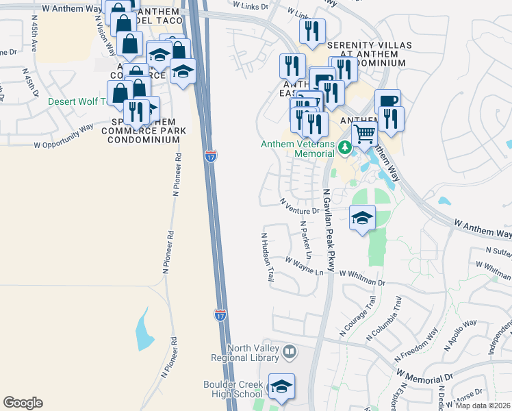 map of restaurants, bars, coffee shops, grocery stores, and more near 41420 North Hudson Trail in New River